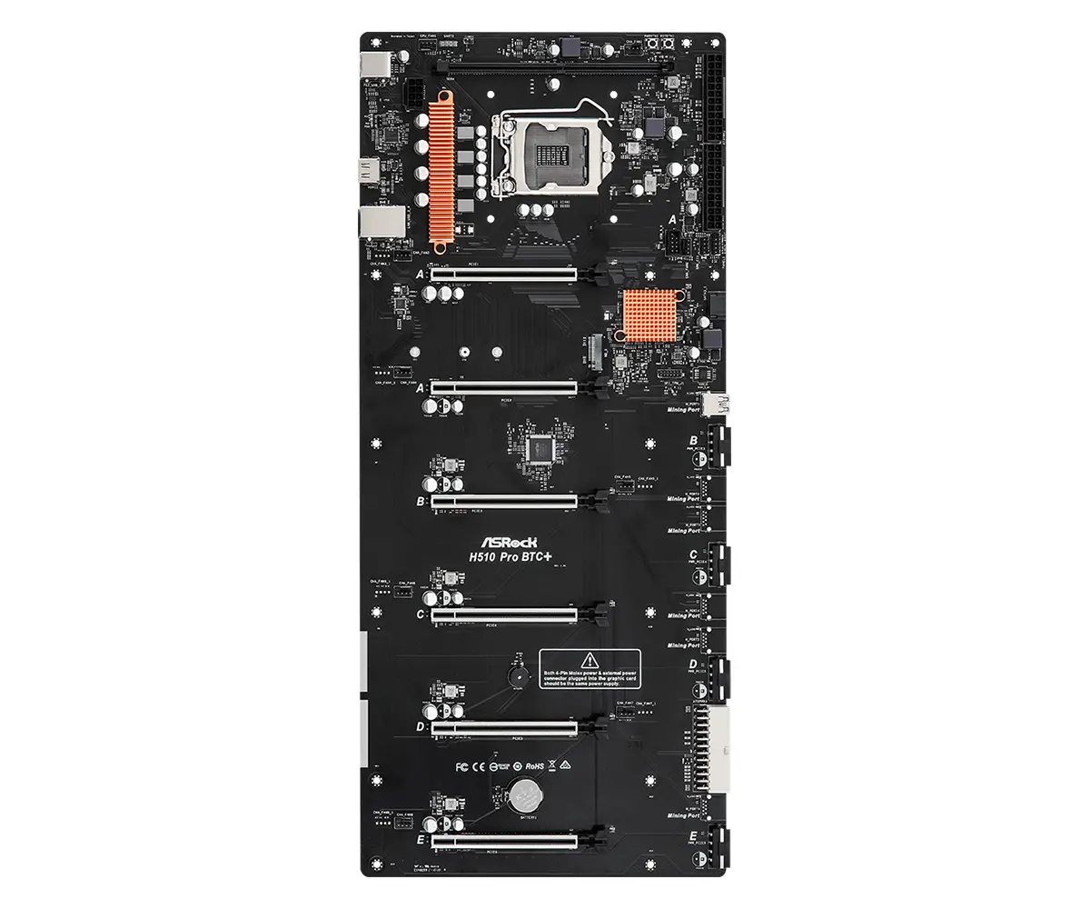 Дънна платка ASRock H510 Pro BTC+, LGA1200, 6 PCIe 3.0 x16, 1 Mining Port - image 1