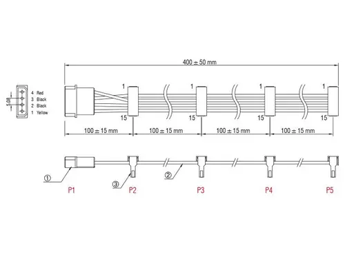 Кабел Power Molex 4 Pin > 4 x SATA 15 Pin, 40cm - image 2