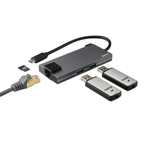 USB-C хъб, 5-портов, 2 x USB-A, 1 x USB-C, 1 x HDMI, 1х LAN, Сив - image 1