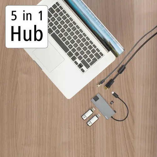 USB-C хъб, 5-портов, 2 x USB-A, 1 x USB-C, 1 x HDMI, 1х LAN, Сив - image 4