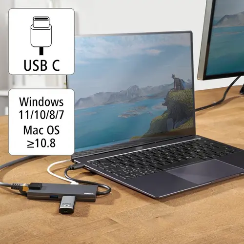 USB-C хъб, 5-портов, 2 x USB-A, 1 x USB-C, 1 x HDMI, 1х LAN, Сив - image 6