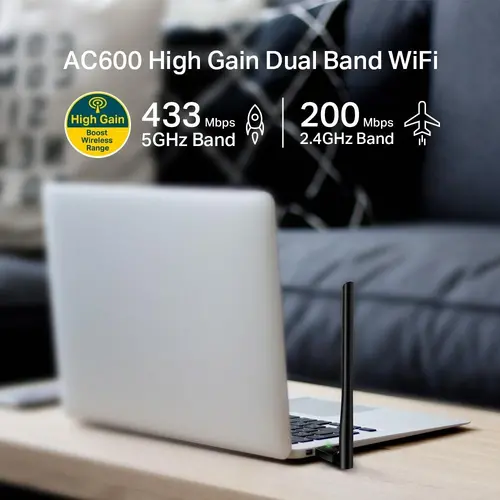 Безжичен адаптер TP-LINK Archer T2U PLUS, AC600, Dual band, USB, външна антена 5 dBi - image 2
