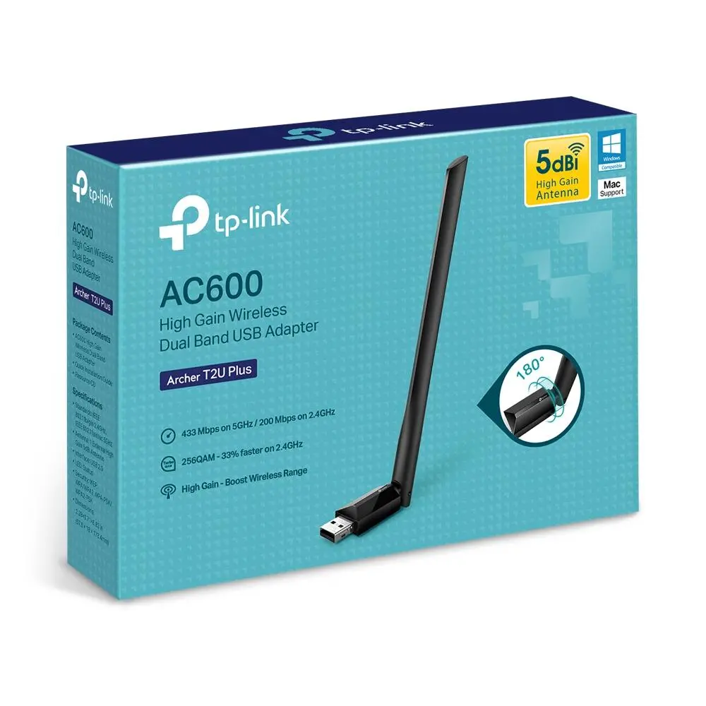 Безжичен адаптер TP-LINK Archer T2U PLUS, AC600, Dual band, USB, външна антена 5 dBi - image 5