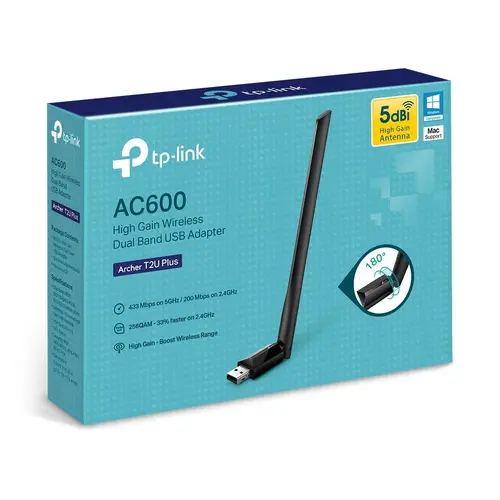 Безжичен адаптер TP-LINK Archer T2U PLUS, AC600, Dual band, USB, външна антена 5 dBi - image 5