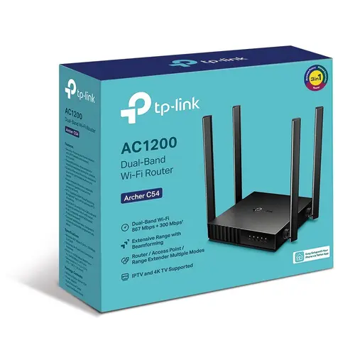 Router wireless TP-Link Archer C54 AC1200, 2.4/5 GHz, 300 - 867 Mbps, 10/100 - 4