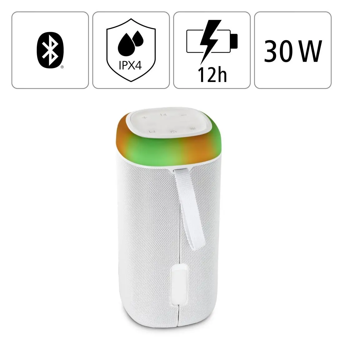 Блутут мобилна колонка HAMA Shine 2.0, 30W, LED, Защита от вода, Бял, 188229 - image 5
