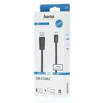 Кабел HAMA USB-C мъжко-USB-A мъжко, USB 3.2 Gen 1, 5Gbit/s, 0.75 м., Черен - image 1