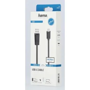 Кабел HAMA  USB-C мъжко - USB 2.0 A мъжко, 480Mbit/s,0.75 м, Черен - image 1