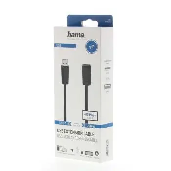 Удължителен кабел HAMA, USB-A женско - USB-A мъжко, 3 м, 480 Mbit/s, Черен - image 1