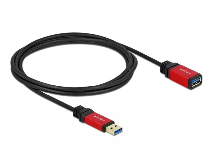 Καλώδιο προέκτασης Delock USB-A αρσενικό - USB-A θηλυκό, 2 μ, Premium, Θωρακισμένο, Μαύρο