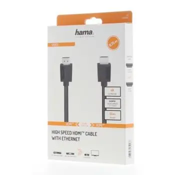 Кабел HAMA 205004, HDMI мъжко - HDMI мъжко, 4K, 18Gbit/s, Ethernet, 0.75 м, Екраниран, Черен - image 1