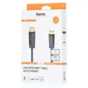 Кабел HAMA, HDMI мъжко - mini HDMI мъжко, 1.5 м, Позл.конектори, Черен - image 1