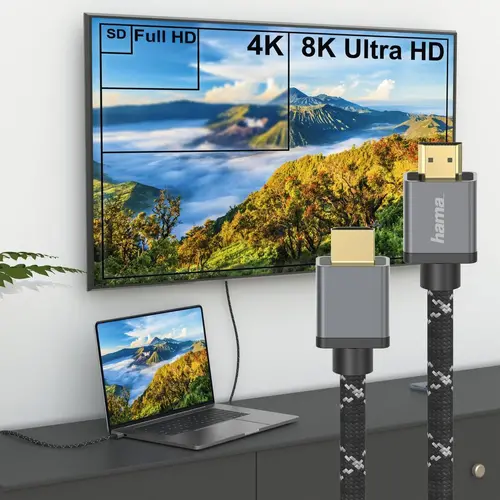 Кабел HAMA Ultra HD, HDMI мъжко - HDMI мъжко, 8K, 48GB/s, Метал, 1 м, Позл. конектори, Черен - image 4