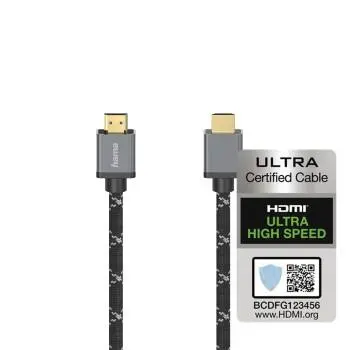 Cablu HAMA Ultra HD, HDMI tată - HDMI tată, 8K, 48GB/s, metal, 3 m, Conectori placați cu aur, Ethernet, Negru