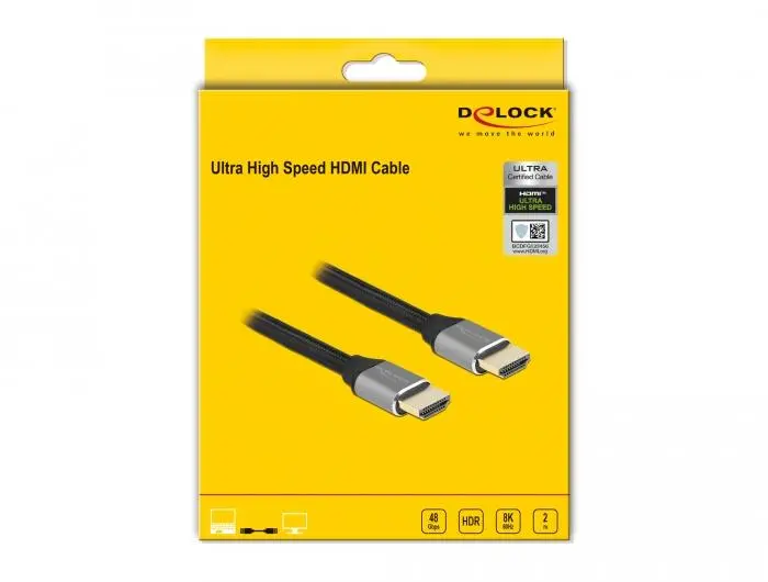 Кабел Delock Ultra High Speed, HDMI мъжко - HDMI мъжко, 48 Gbit/s, 8K 60 Hz, 2 м, Сив - image 2