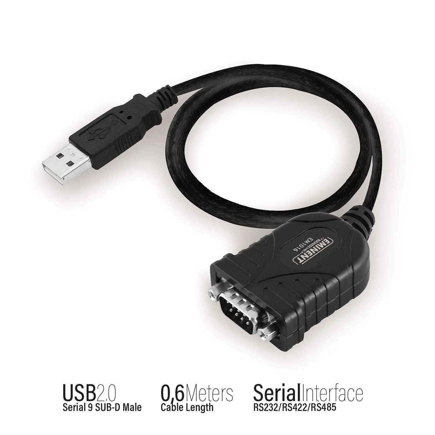 Конвертор Ewent USB - RS232 9 пин мъжко, Черен - image 1