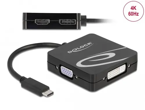 Адаптер 4 в 1 Delock 63129 USB-C мъжко - VGA / DVI / DP / HDMI женско, Черен - image 1