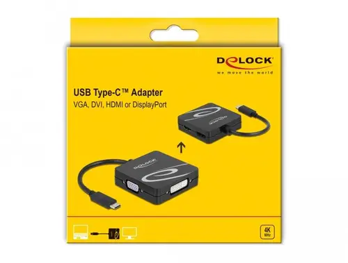 Адаптер 4 в 1 Delock 63129 USB-C мъжко - VGA / DVI / DP / HDMI женско, Черен - image 2