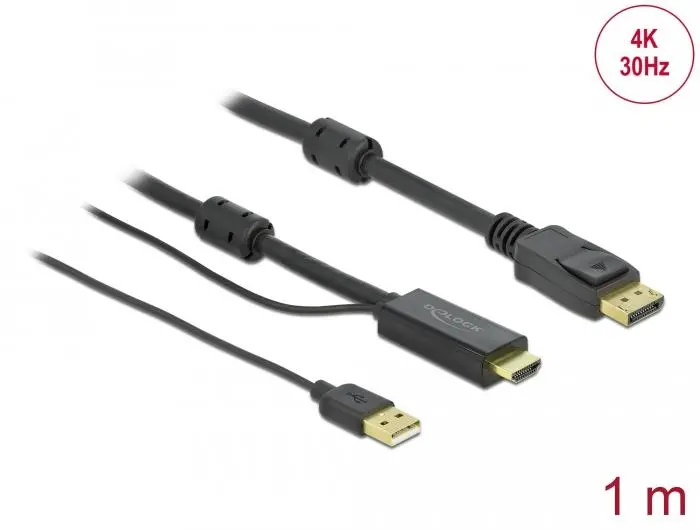 Кабел Delock HDMI мъжко - DisplayPort USB мъжко, 4K 30 Hz, 1 м, Черен - image 1
