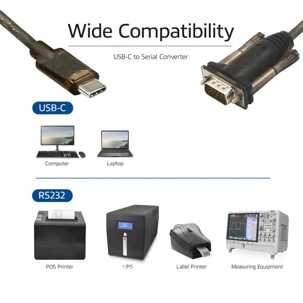 Конвертор ACT AC6002, USB-C мъжко - RS232 мъжко, 9 pin, 1.5 м, Черен - image 3