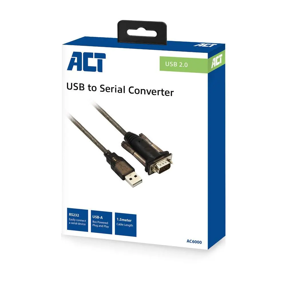 Кабел конвертор ACT Ewent AC6000, USB-A мъжко - Сериен порт D-sub 9-pin мъжко, 1.5 м, Черен - image 1