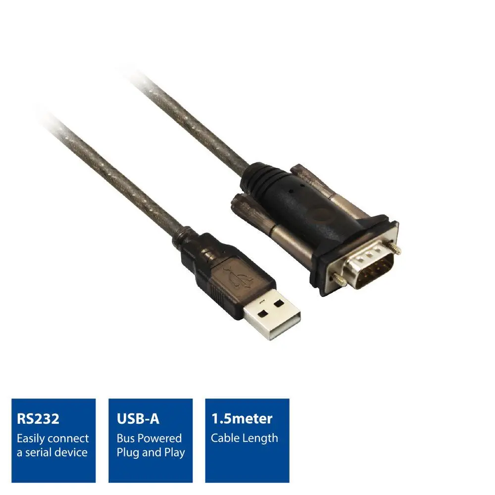 Кабел конвертор ACT Ewent AC6000, USB-A мъжко - Сериен порт D-sub 9-pin мъжко, 1.5 м, Черен - image 2