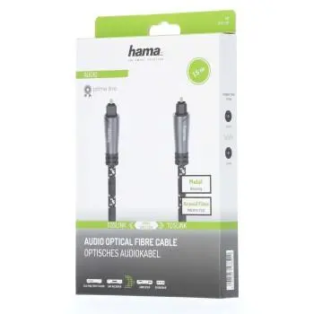 Оптичен аудио кабел HAMA ODT plug (Toslink), Метални накрайници, 1.5 м, Черен - image 1