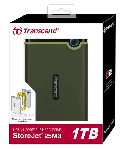 Σκληρός δίσκος, Transcend 1TB, 2.5" Φορητός HDD, StoreJet M3, Στρατιωτικό πράσινο, Slim - 4