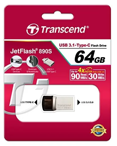 Memorie, Transcend 64GB JETFLASH 890S, USB 3.1 Type C, Placare argintie - image 5
