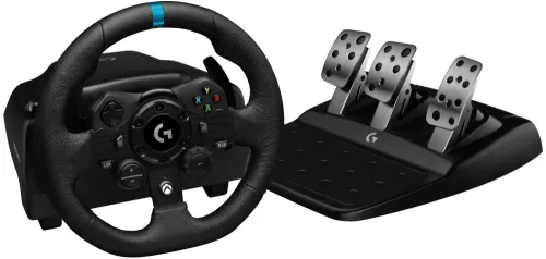 Волан, Logitech G923 Racing Wheel And Pedals, Xbox One, PC, 900° Rotation, Trueforce Next-Gen Force Feedback, Dual Clutch (In Supported Games), Aluminium, Steel, Leather