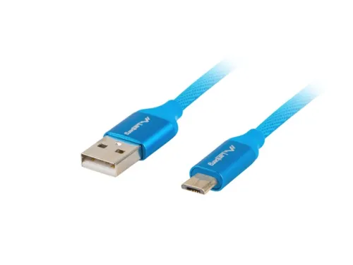 Кабел, Lanberg USB MICRO-B (M)  ->  USB-A (M) 2.0 cable 1m, blue premium QC 3.0