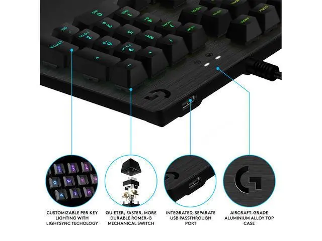 Tastatură, Logitech G512 Keyboard, GX Brown Tactile, Lightsync RGB, USB Passthrough Data/Power, aliaj de aluminiu, Game Mode, Black Carbon - image 4