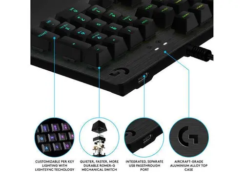 Πληκτρολόγιο, Logitech G512 Keyboard, GX Brown Tactile, Lightsync RGB, USB Passthrough Data/Power, κράμα αλουμινίου, Game Mode, Black Carbon - 5