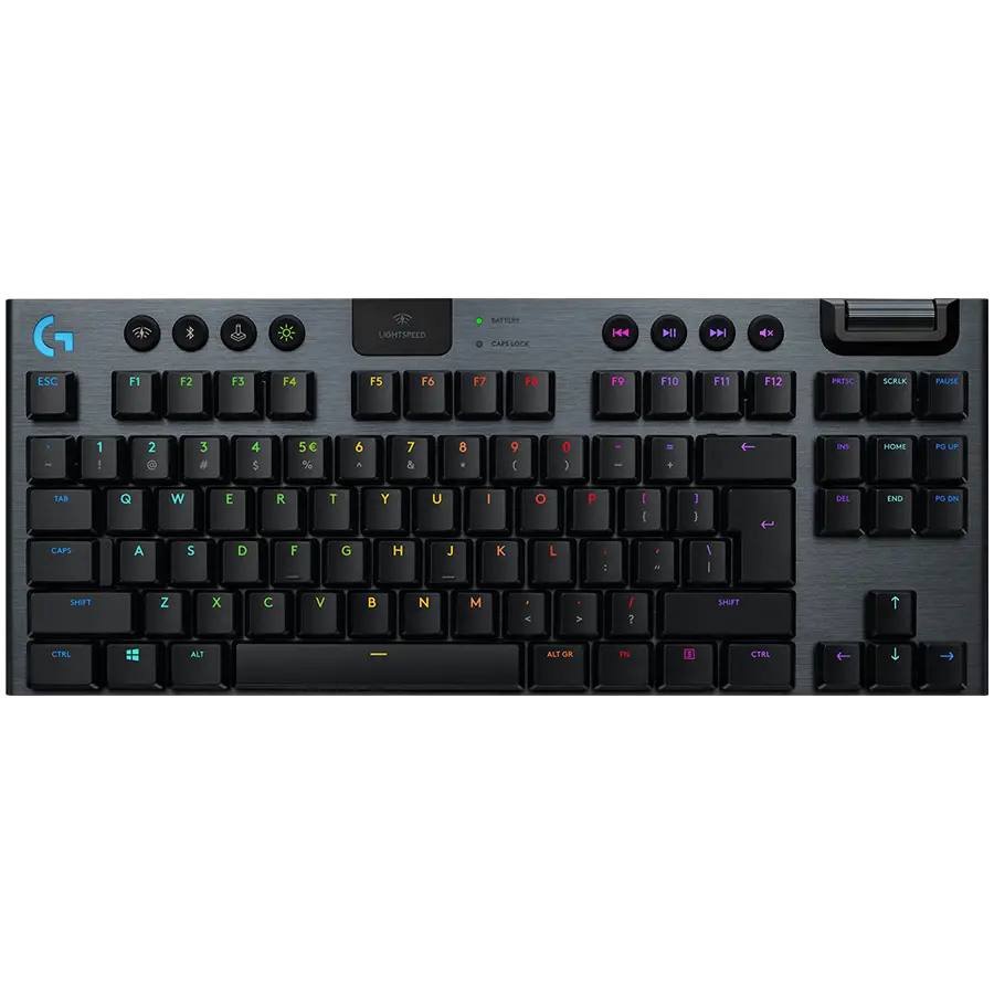 Tastatură, Logitech G915 Wireless TKL Keyboard, GL Tactile Low Profile, Lightspeed Wireless, Lightsync RGB, Game Mode, controale media, Carbon