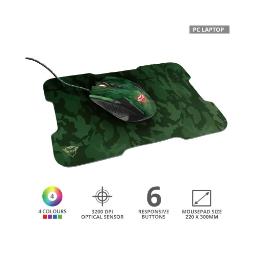 Комплект, TRUST GXT 781 Rixa Camo Gaming Mouse & Mouse Pad - image 1