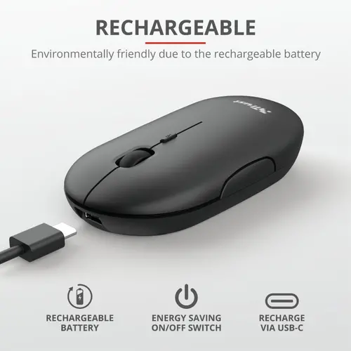 Мишка, TRUST Puck Wireless & BT Rechargeable Mouse Black - image 6