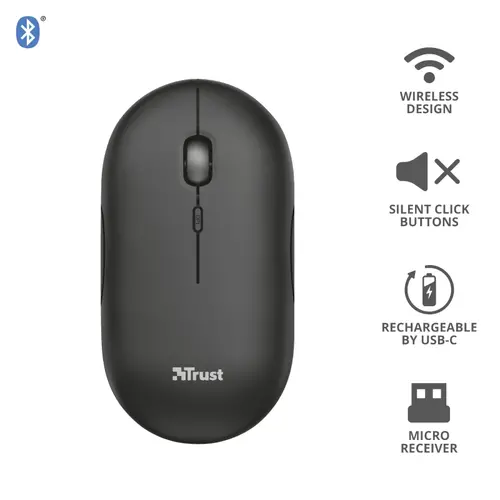 Мишка, TRUST Puck Wireless & BT Rechargeable Mouse Black - image 7