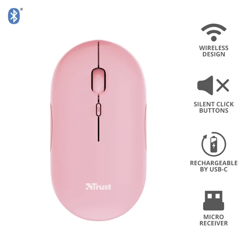 Мишка, TRUST Puck Wireless & BT Rechargeable Mouse Pink - image 7