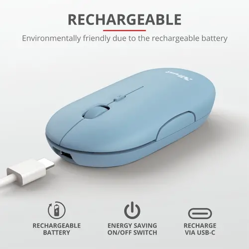 Мишка, TRUST Puck Wireless & BT Rechargeable Mouse Blue - image 6