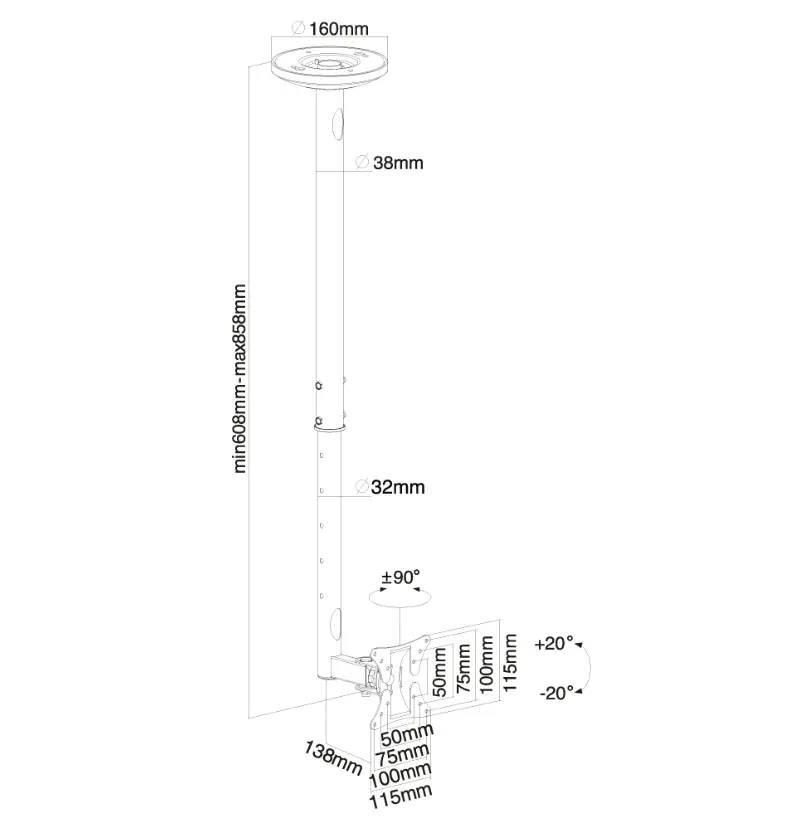 Стойка, Neomounts Flat Screen Ceiling Mount (Height: 60-85 cm) - image 2