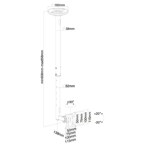 Стойка, Neomounts Flat Screen Ceiling Mount (Height: 60-85 cm) - image 2