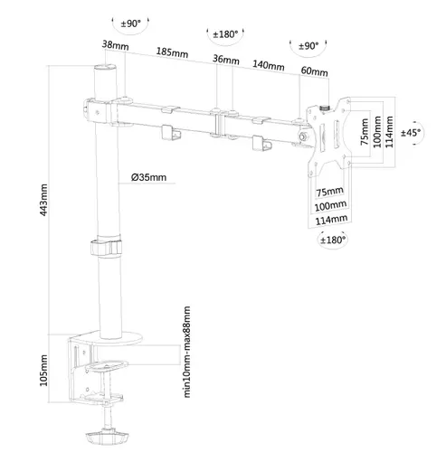 Suport, Neomounts Flat Screen Desk Mount (clamp/grommet), 10"-32" - 3