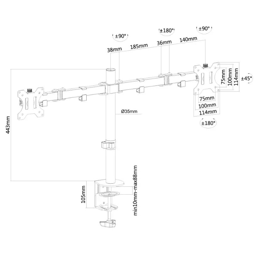Βάση, Neomounts Flat Screen Desk Mount (clamp/grommet) για 2 οθόνες, 10"-32" - image 2