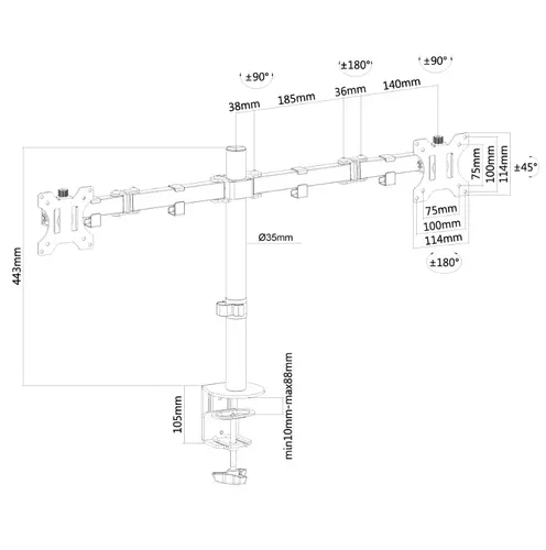 Suport, Neomounts Flat Screen Desk Mount (clamp/grommet) pentru 2 monitoare, 10"-32" - 3