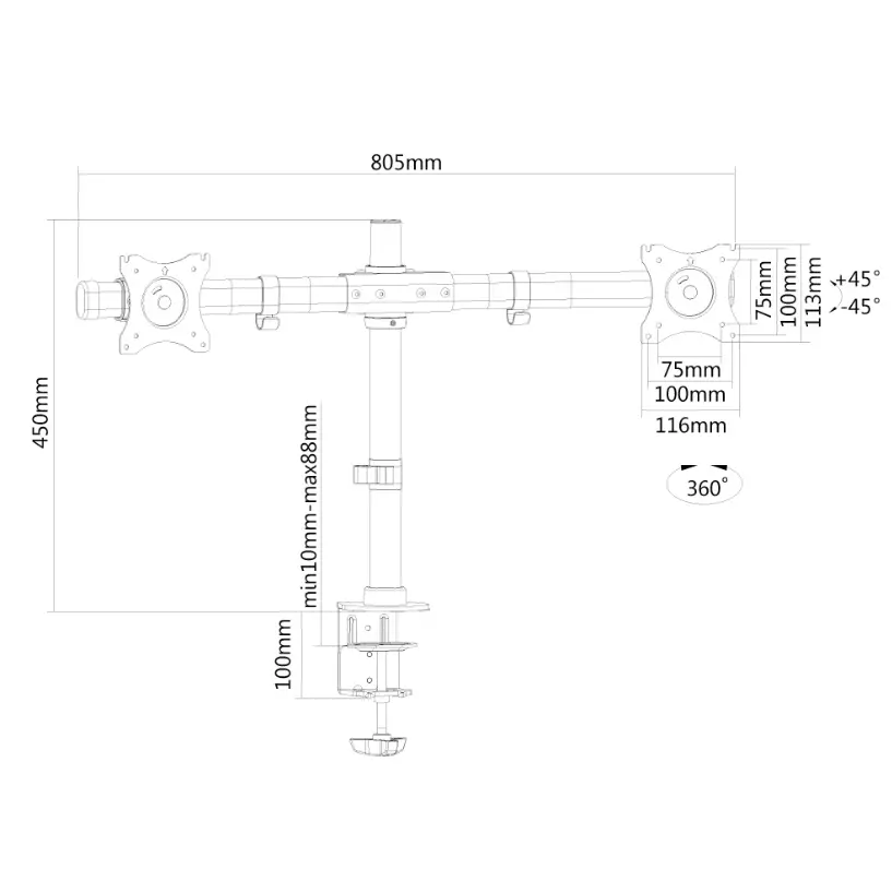 Βάση, Neomounts Flat Screen Desk Mount (clamp/grommet) για 2 οθόνες - Crossbar - image 2