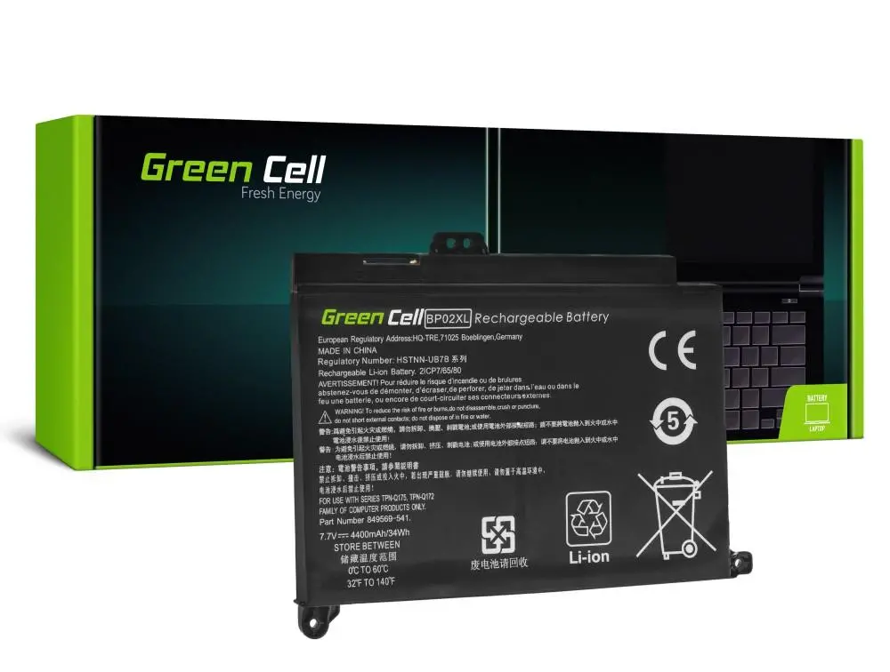 Baterie pentru laptop, GREEN CELL, 7.7V, 4400mAh – compatibilă cu HP BP02XL, Pavilion 15-AU, 15-AU051NW, 15-AU071NW, 15-AU102NW, 15-AU107NW, 15-AW