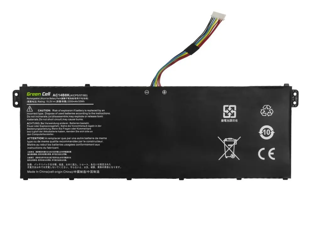 Μπαταρία για φορητό υπολογιστή GREEN CELL, ACER AC14B3K AC14B8K Aspire 5 A515 A517 R15 R5-571T LiIPo 15,2V 2100mAh - image 1