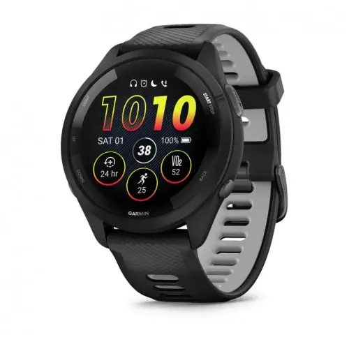 Garmin Forerunner® 265 - Black bezel și carcasă cu curea din silicon Black/Powder Gray 010-02810-10