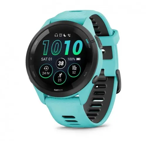 Garmin Forerunner® 265 - bezel Black cu carcasă Aqua și curea din silicon Aqua/Black 010-02810-12