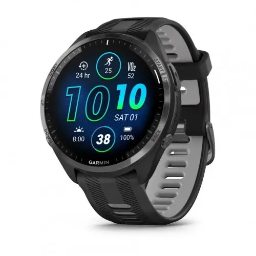 Garmin Forerunner® 965 - bezel Carbon Grey DLC Titanium cu carcasă Black și curea din silicon Black/Powder Grey 010-02809-10